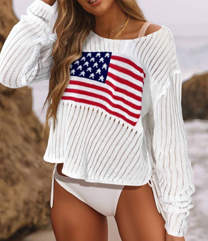 White Light-Weight American Flag Sweater