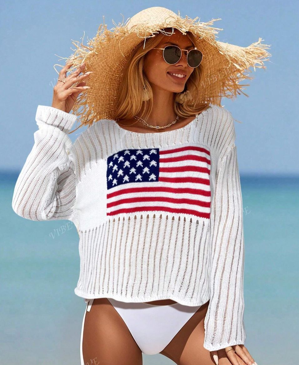 White Light-Weight American Flag Sweater
