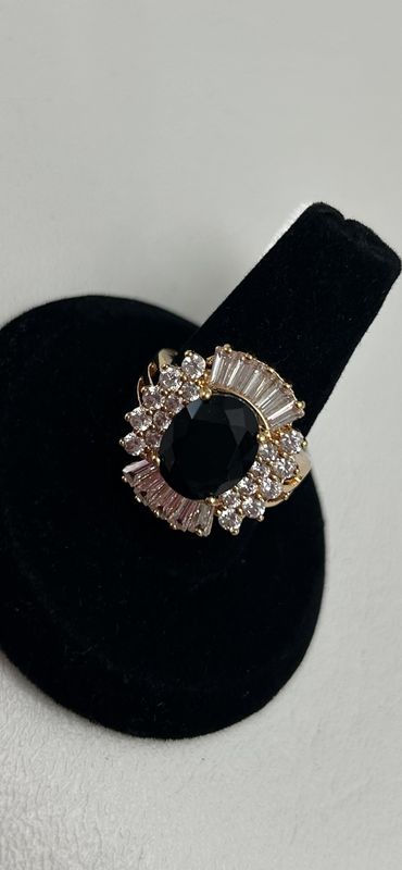 Gold Plated AAA CZ Black CZ Center Adjustable Ring