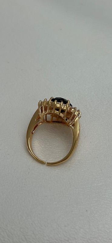 Gold Plated AAA CZ Black CZ Center Adjustable Ring