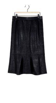 Liquid Leather Midi Flounce Pull-On Skirt