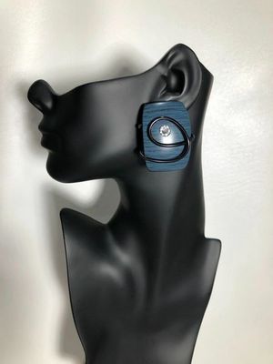 Jeff Lieb Handmade Teal with Black Wire Center Clear Swarovski Crystal Accent Large Statement Earring