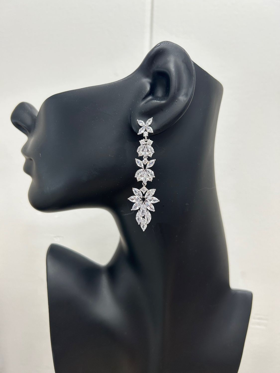 AAA CZ Marquies Cluster Long Drop Formal Earring