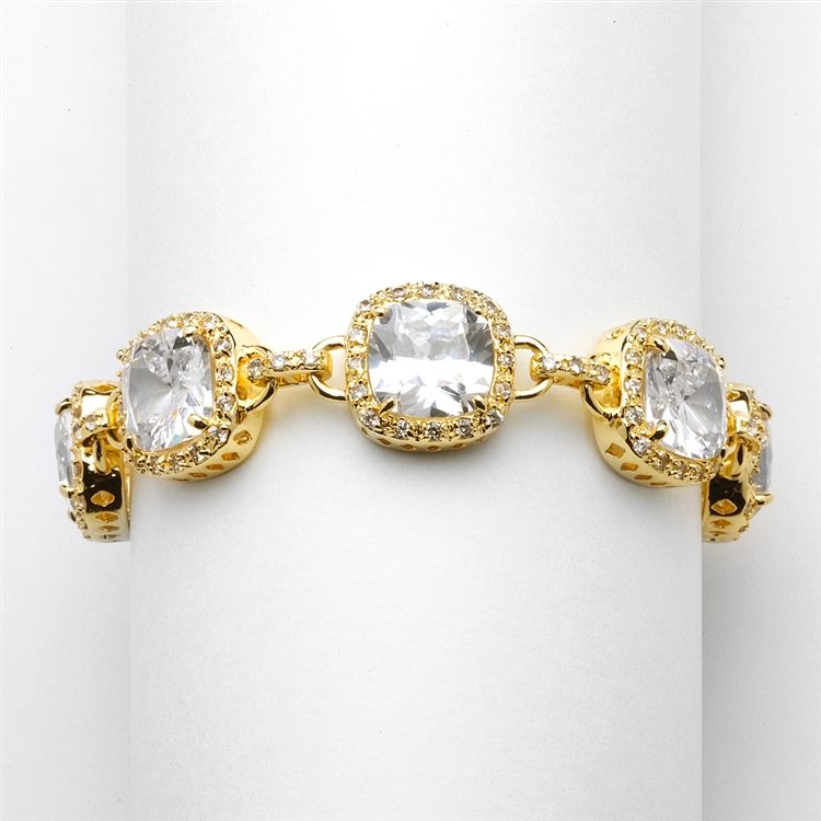 Magnificent Gold Petite Length Cushion-Cut CZ Bracelet
