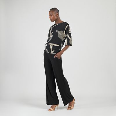 Linear Geo Print Soft Knit Top/Banded Hem
