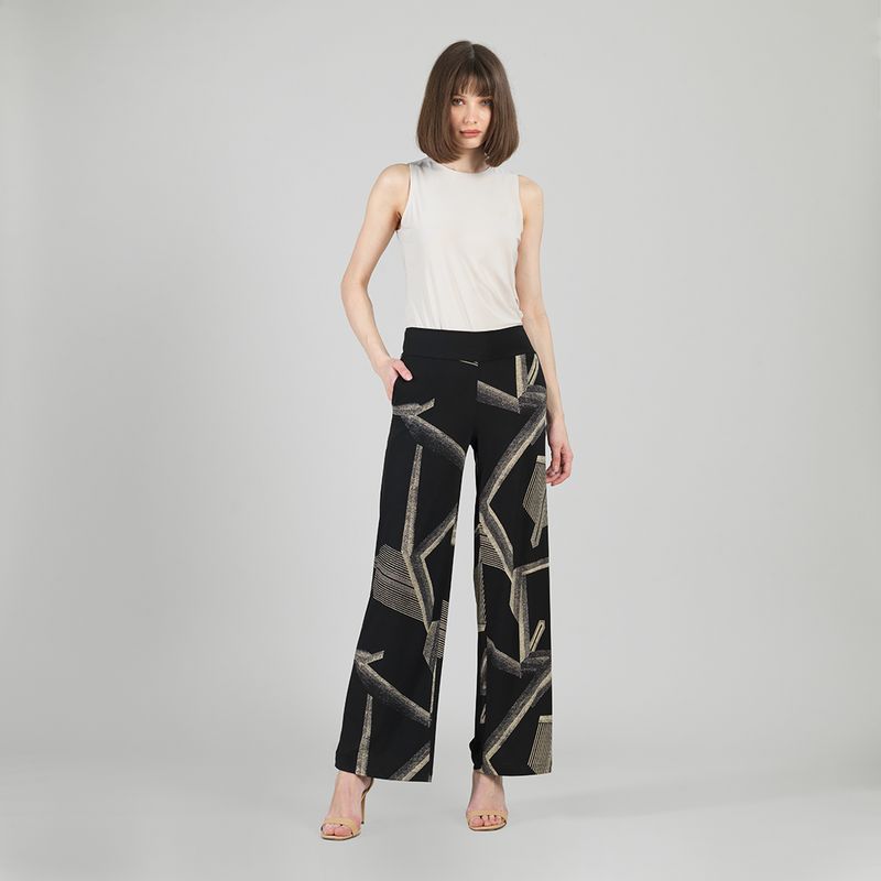 Linear Geo Print Soft Knit Pull On Pant/Pockets