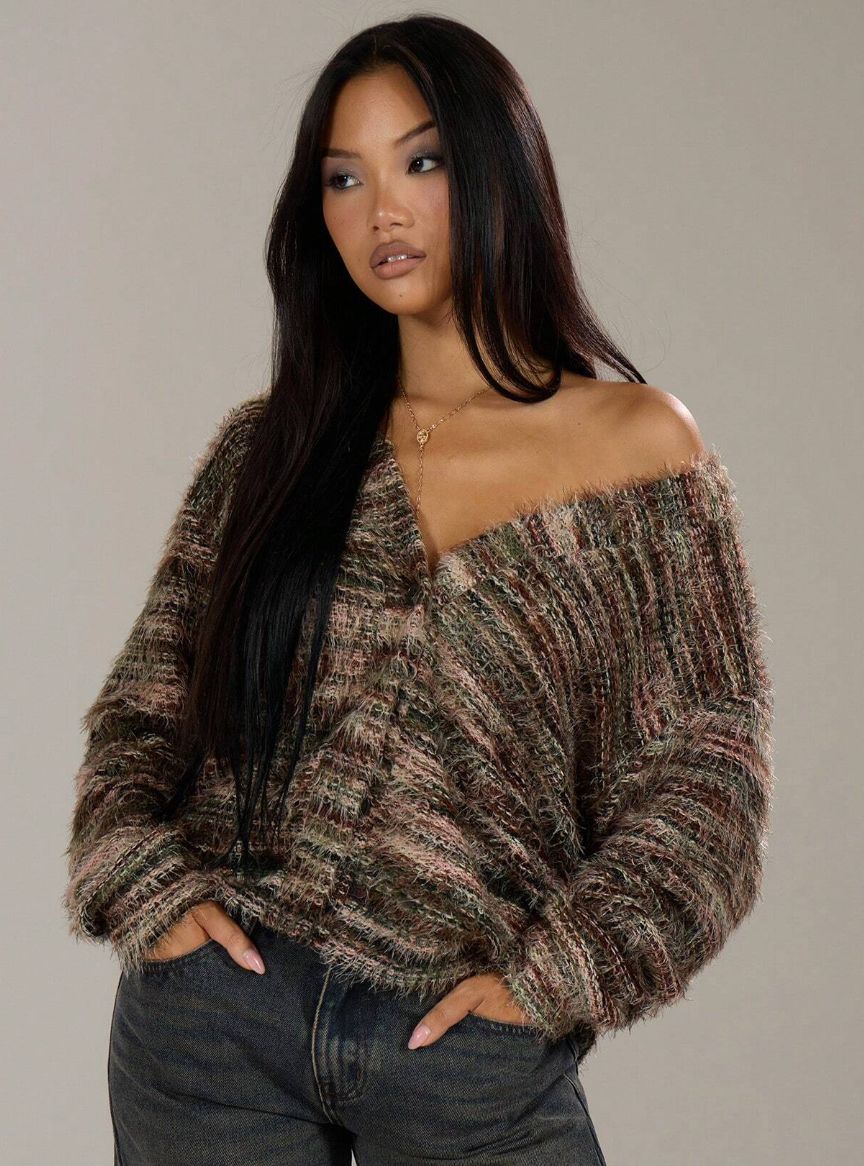 Super Soft Warm Tone Multi Colored Button Sweater