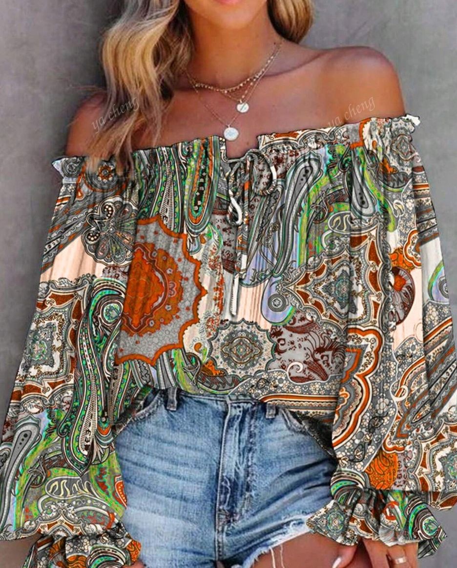 Warm Tone Multi Colored Off The Shoulder Top