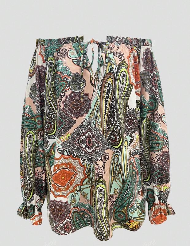 Warm Tone Multi Colored Off The Shoulder Top