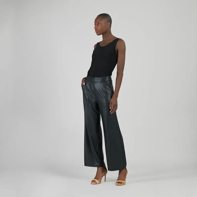 Black Liquid Leather Loose Leg Pocket Pant