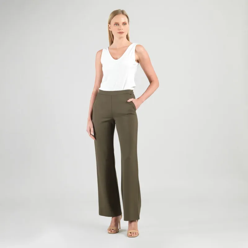 Olive Rayon-Ponte Knit - Loose Leg Pocket Pant