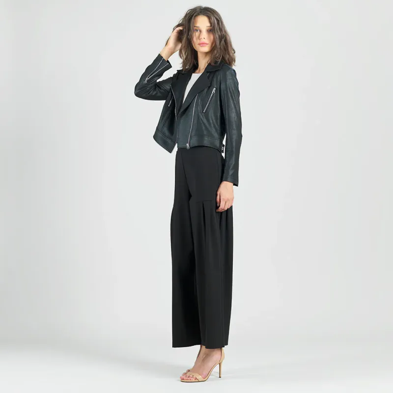 Rayon-Ponte Knit - Pleated Wide Leg Pocket Pant