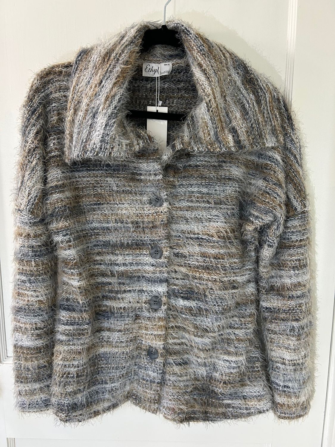 Fuzzy Gray Textured Mock Neck Sweater