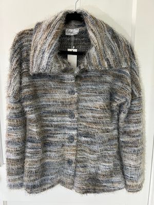 Fuzzy Gray Textured Mock Neck Sweater