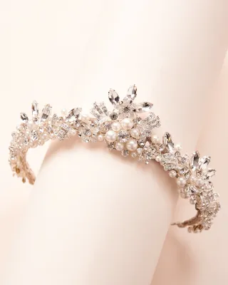Gold Floral Crystal/Pearl Grandeur Elegant Crown