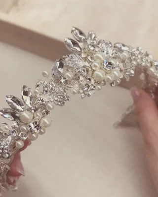 Gold Floral Crystal/Pearl Grandeur Elegant Crown