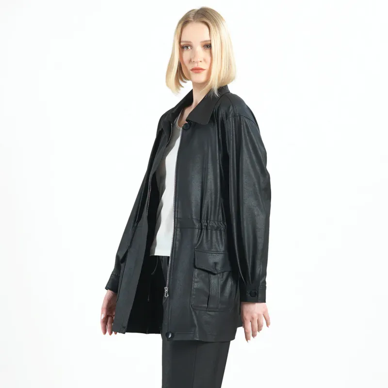 Liquid Leather™ Drawstring Waist Utility Jacket