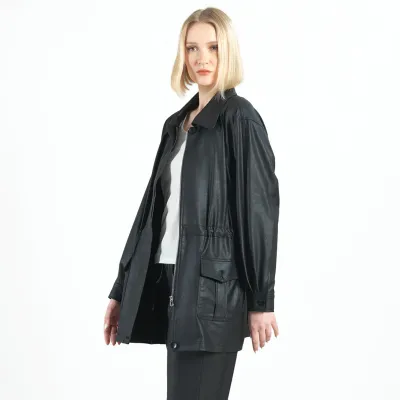 Liquid Leather™ Drawstring Waist Utility Jacket