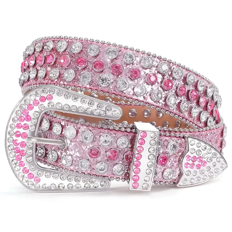 Pink/Clear Rhinestone Vegan Leather Bling Belt