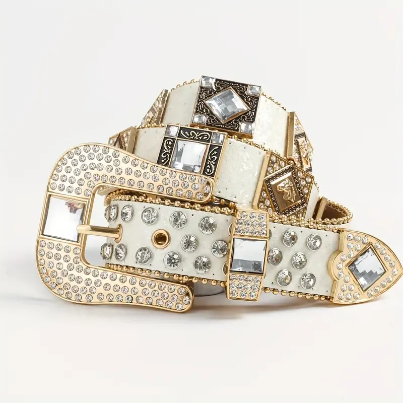Gorgeous Inlay Rhinestone Vegan Leather Belt