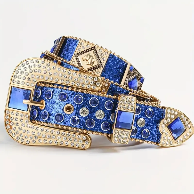 Gorgeous Inlay Rhinestone Vegan Leather Belt