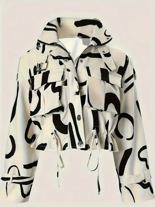 Black/Cream Abstract Print Light-Weight Jacket