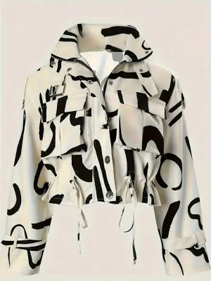 Black/Cream Abstract Print Light-Weight Jacket