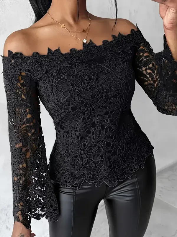 Black Applique' Sleeve Off The Shoulder Top