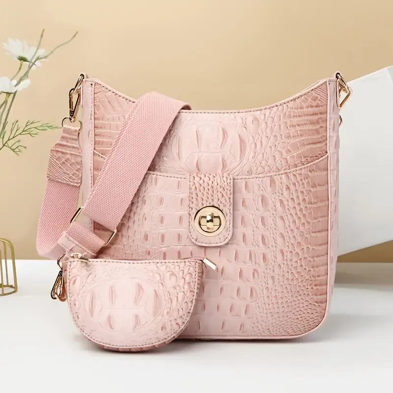 Vegan Faux Croc Leather Crossbody Bag