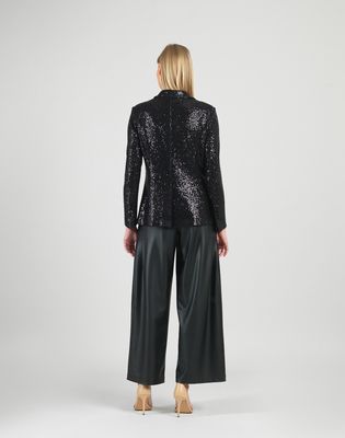 Black Shimmer Stretch Single Button Blazer