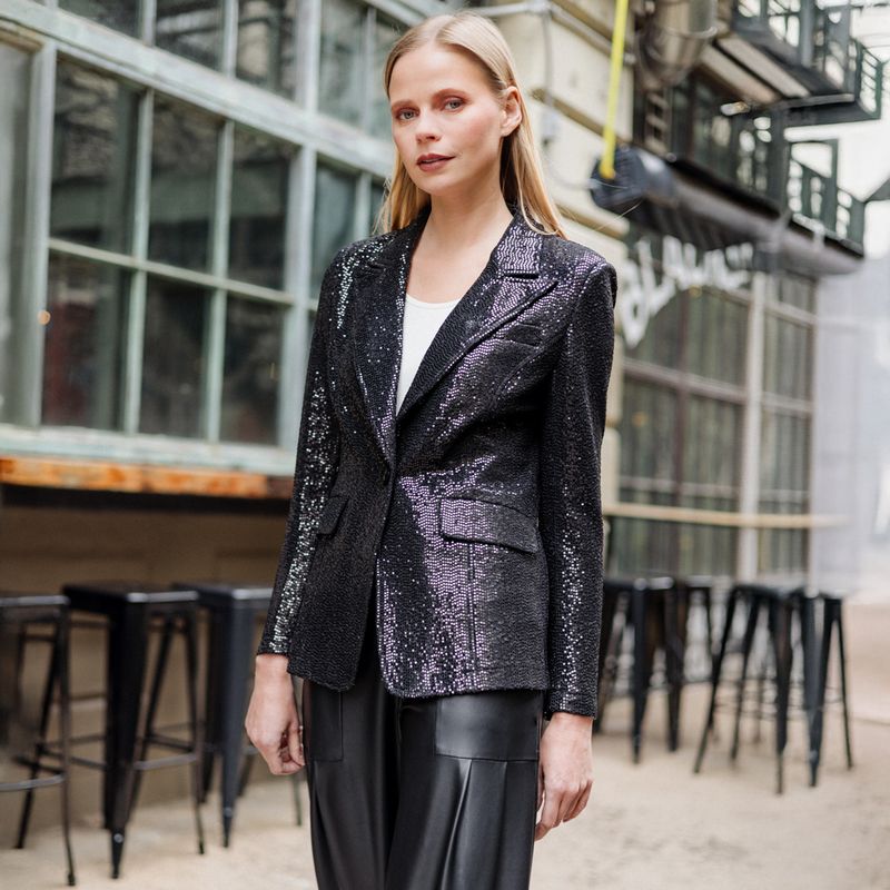 Black Shimmer Stretch Single Button Blazer