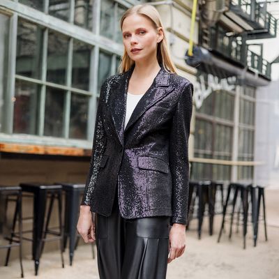 Black Shimmer Stretch Single Button Blazer