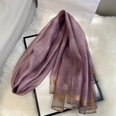 Lavender Purple &amp; Golden Striped Scarf