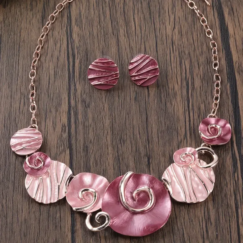 Rose Gold/Burgundy Round Disc Necklace Set