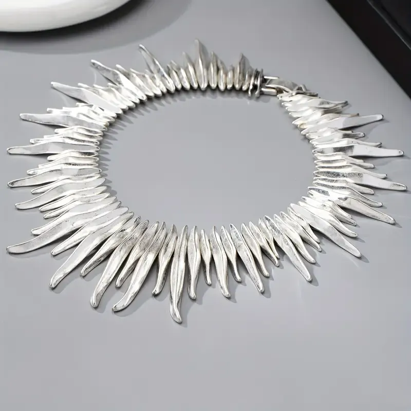 Matt Silver Irregular Bar Full Collar Statement Necklace