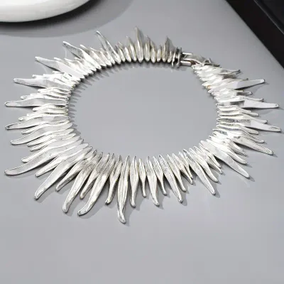 Matt Silver Irregular Bar Full Collar Statement Necklace
