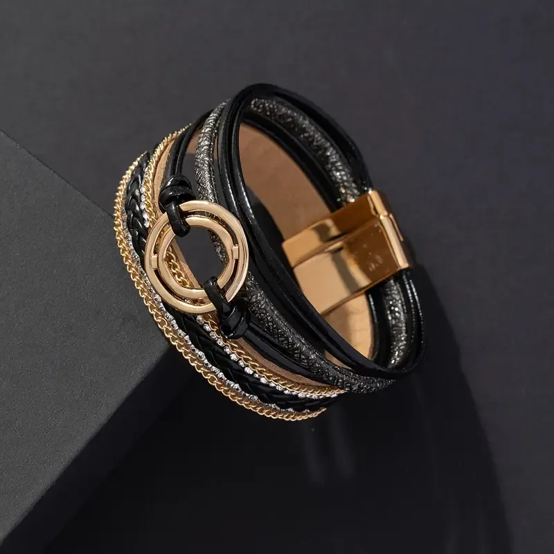 Vegan Leather Multi Strand Chain Magnetic Bracelet