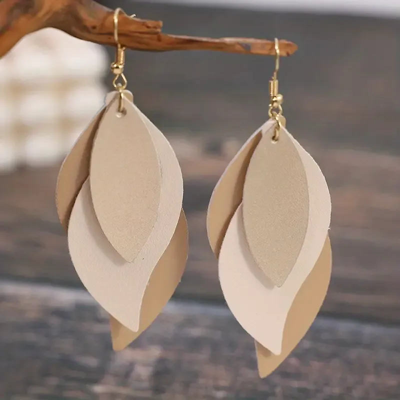 Vegan Leather 3 Layer Dangle Earrings