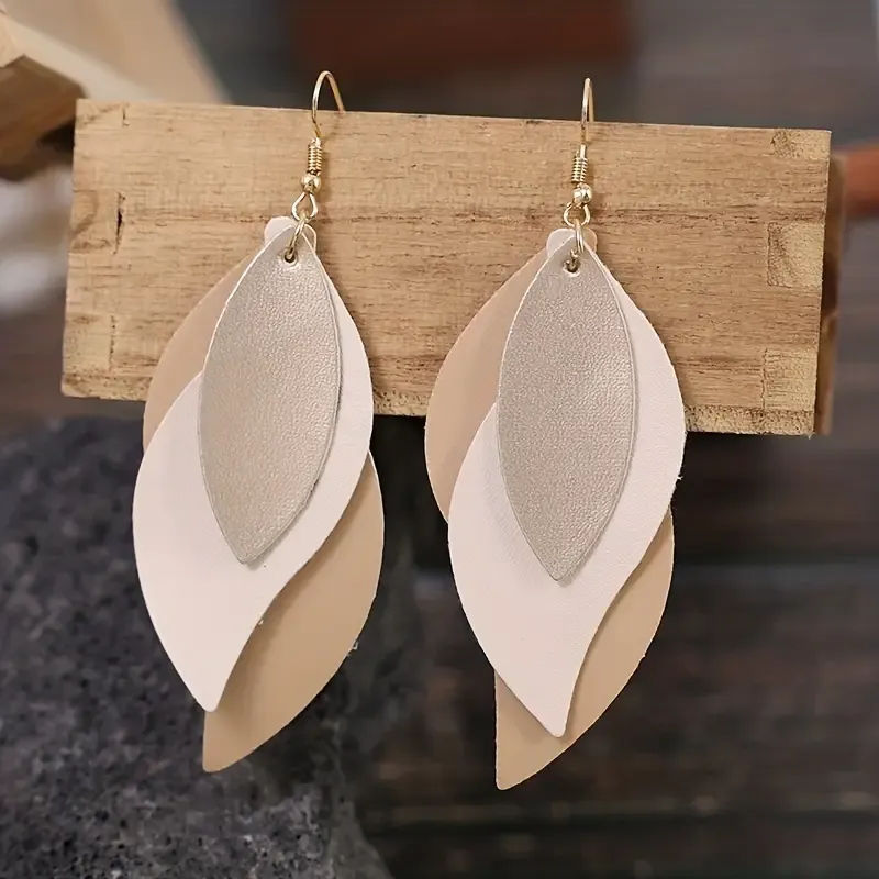 Vegan Leather 3 Layer Dangle Earrings