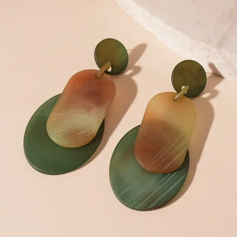 Large Olive Green Acrylic Statement Earrings
