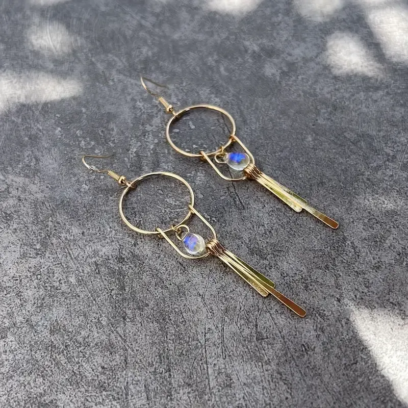 Gold Open Circle Gemstone Dangle Earrings