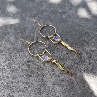 Gold Open Circle Gemstone Dangle Earrings