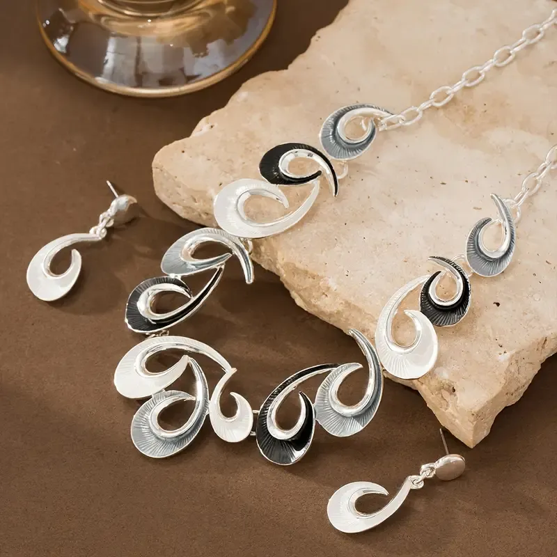 Grey/Black/Silver Swirl Necklace Set