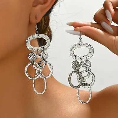 light-Weight Silver Irregular Geometric Circle Dangle Earrings