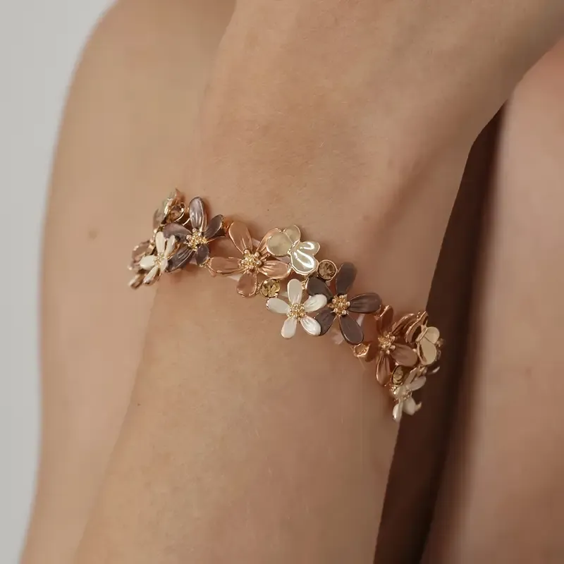 Warm Brown/Beige Tone Floral Stretch Bracelet