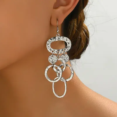 light-Weight Silver Irregular Geometric Circle Dangle Earrings