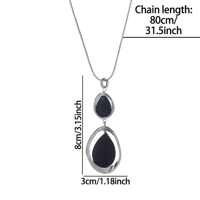 Adjustable Black Stone Geometric Pendant Necklace