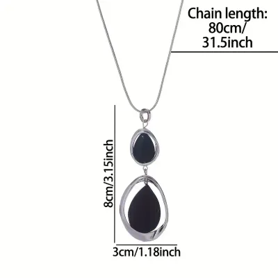 Adjustable Black Stone Geometric Pendant Necklace