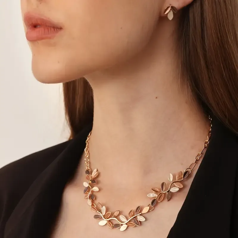 Warm Tone Leaf Design Necklace Set