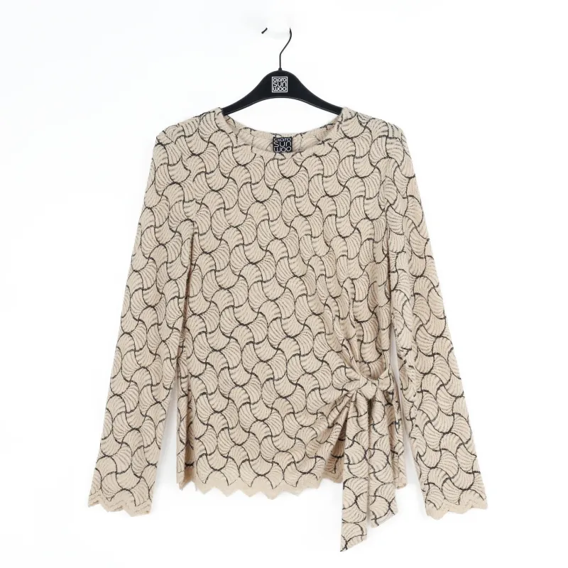 Fan Shell Crochet Knit -Side Tie Waist Sweater Top